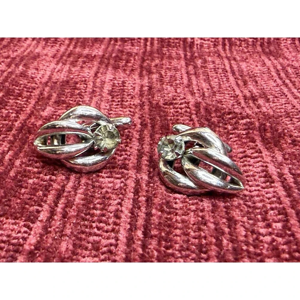 🔥Vintage Silver Tone Cufflinks Mens Rhinestone Wedding Formal Knott Ships Fast